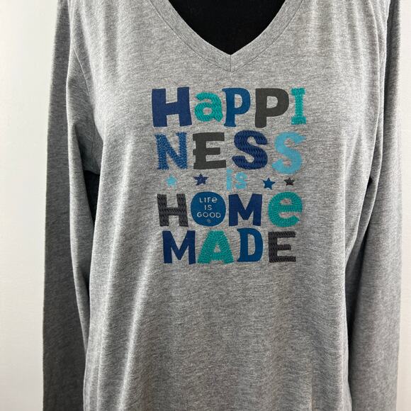 NWT Life is Good Long Sleeve Crusher Tee Happiness is Home V-Neck Gray L NEW - Picture 2 of 12